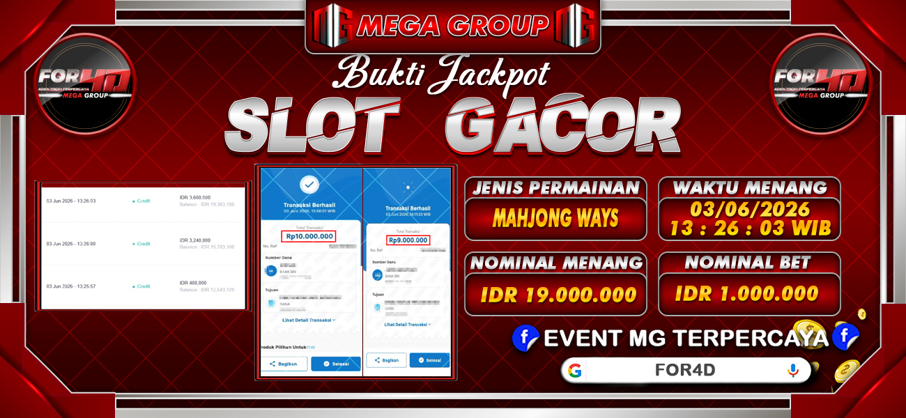 Bukti JP situs For4D hari Rabu, 03 Juni 2026