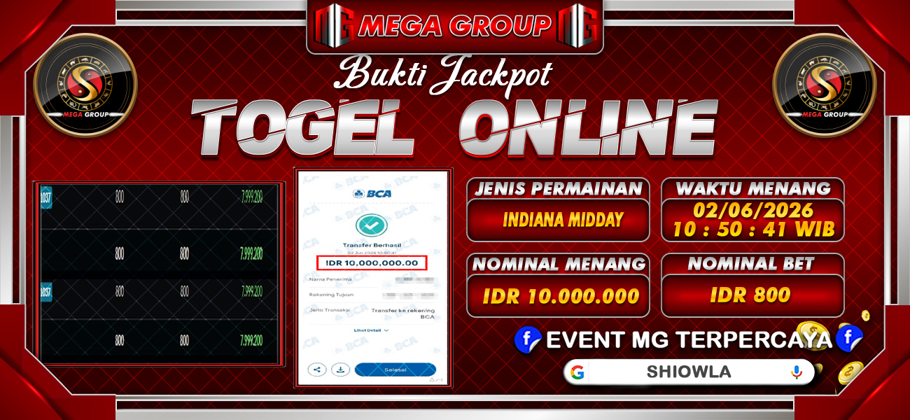 Bukti JP situs Shiowla hari Rabu, 03 Juni 2026